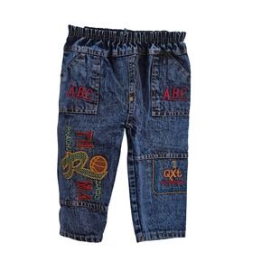 Freyja Hoy Te Toca Ropa Boys Jeans Blue Denim Elastic Waist Size G Embroidered
